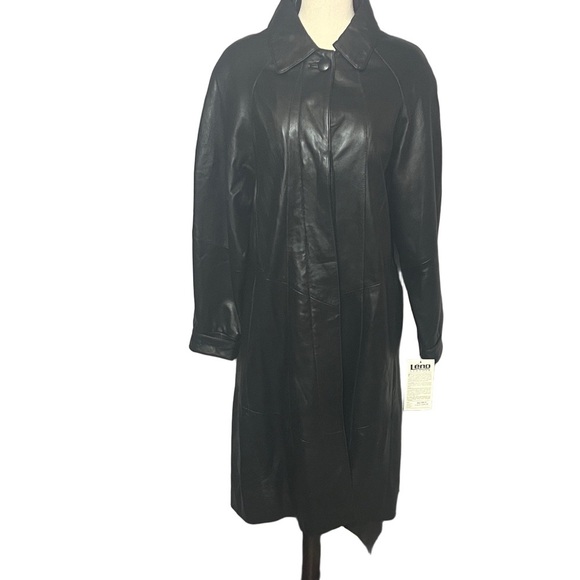 Léno Classic Black Leather Full Length Coat - Picture 3 of 17